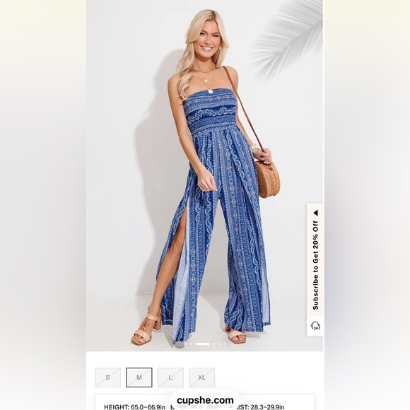 Cupshe Pants - Indigo Paisley Strapless Wide Leg Jumpsuit Blue Strapless Boho Wide-Leg Jumpsuit